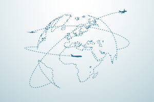 Airplane line path with map in vector