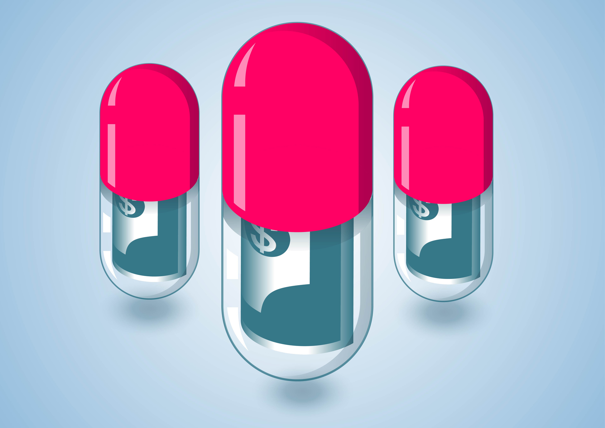 Pharmacy capsules with banknotes, medical insurance, medical costs, capsules with rolled banknotes