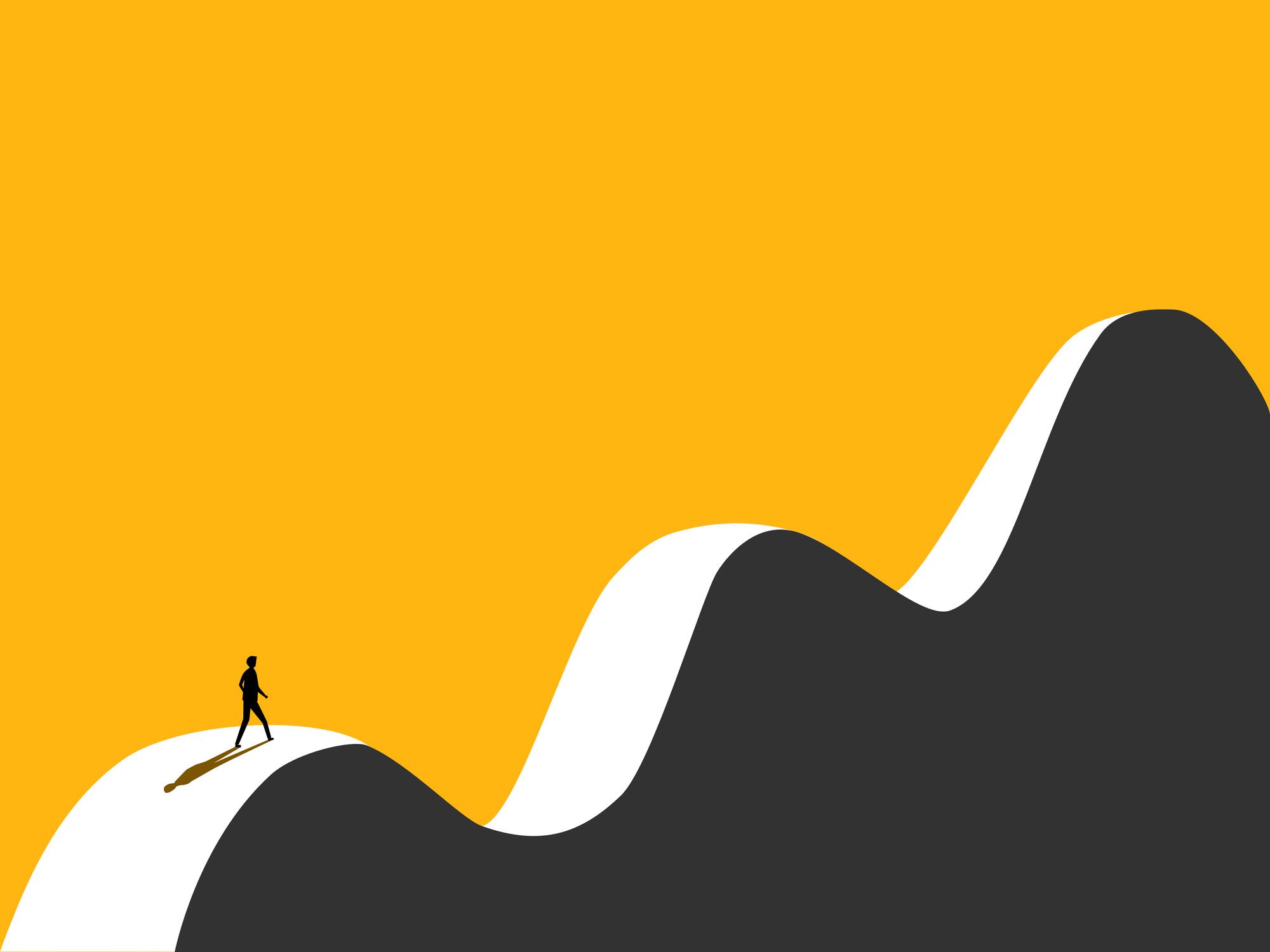 Leader, obstacle. Brave businessman walks on an increasingly steep hill. vector
