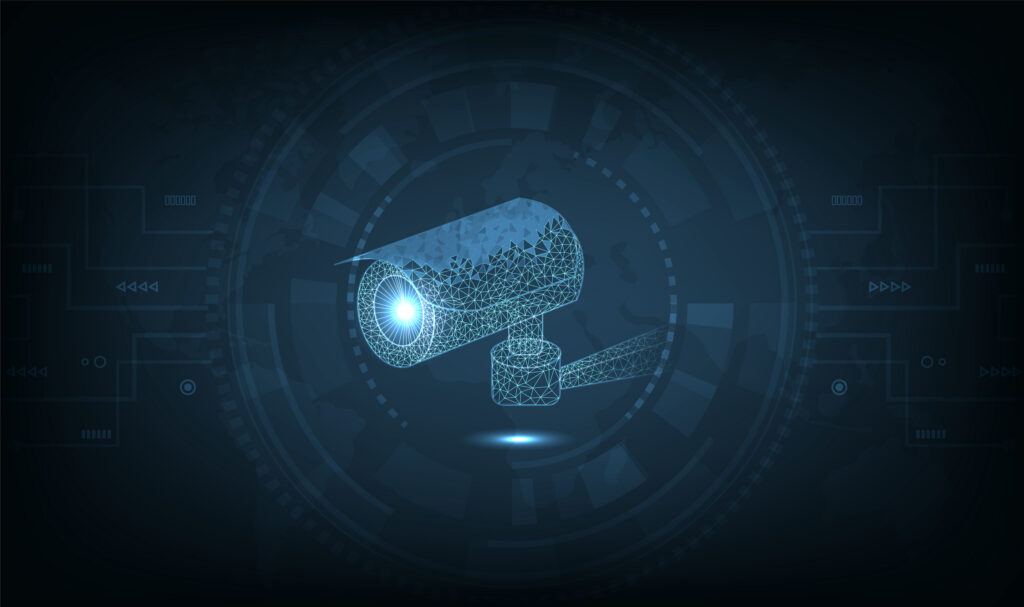 Camera Technology Safety Concept.Camera vector low poly wireframe mesh design on dark blue background, Security system, CCTV Security concept.