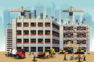 A vector illustration of building construction scene