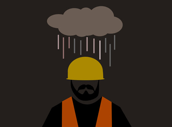 construction worker outline on dark background with grey cloud and rain above it